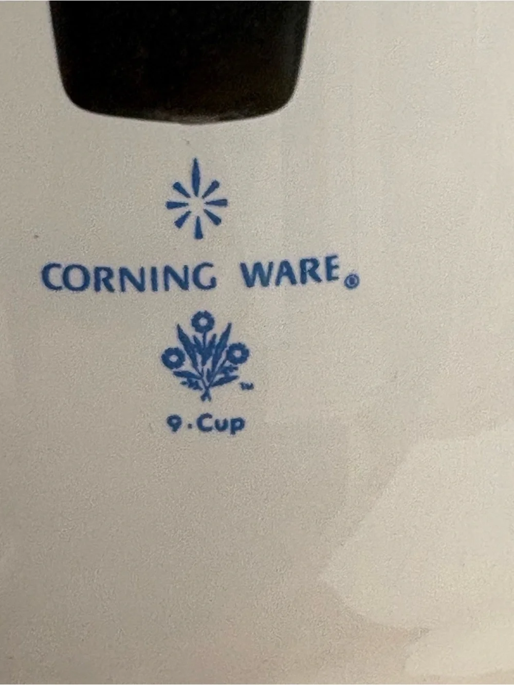 Corningware White Coffee Percolator with Blue Floral Motif and Black Handle